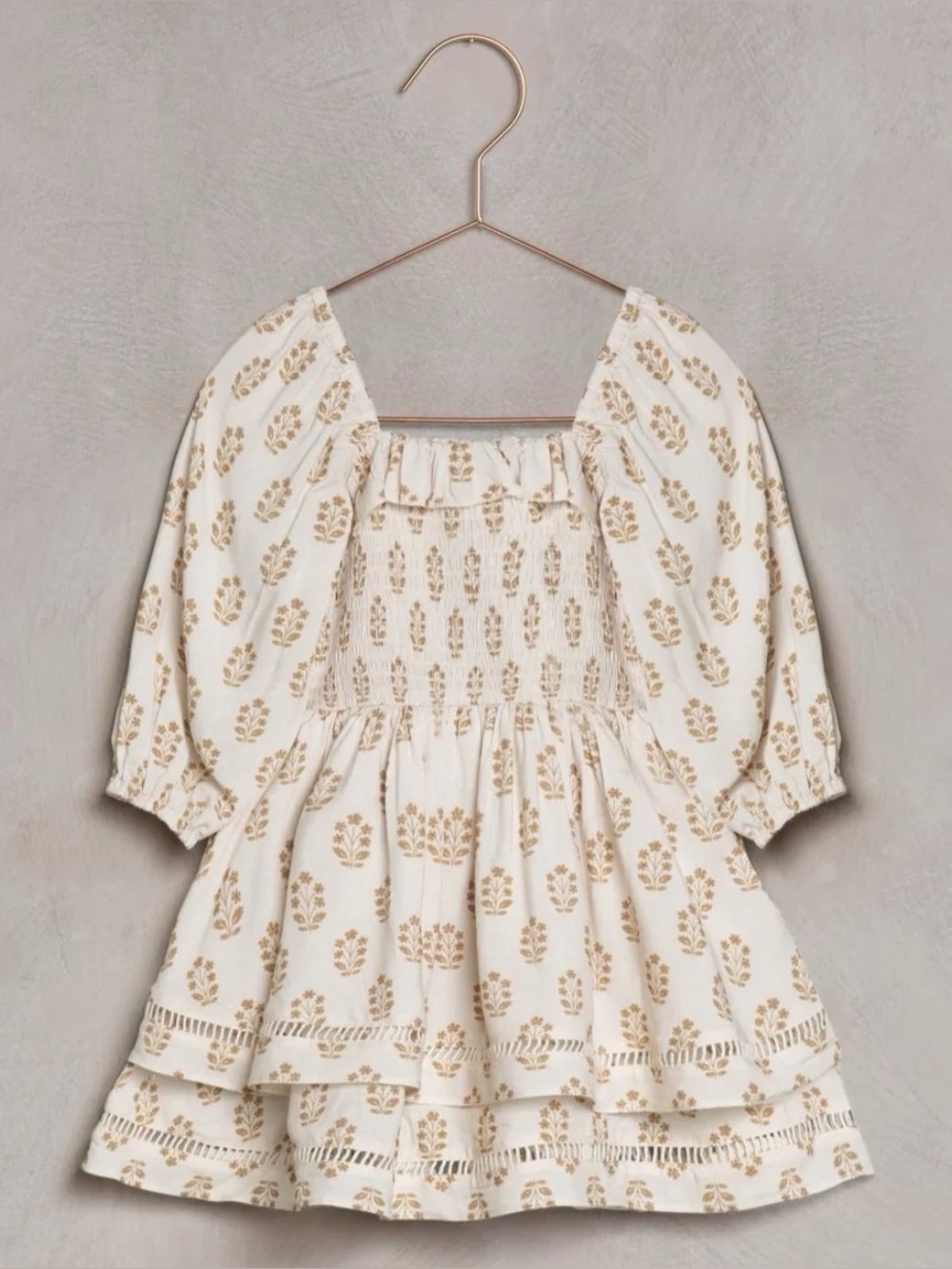 Girls Cream & Gold Floral Smocked Dress
